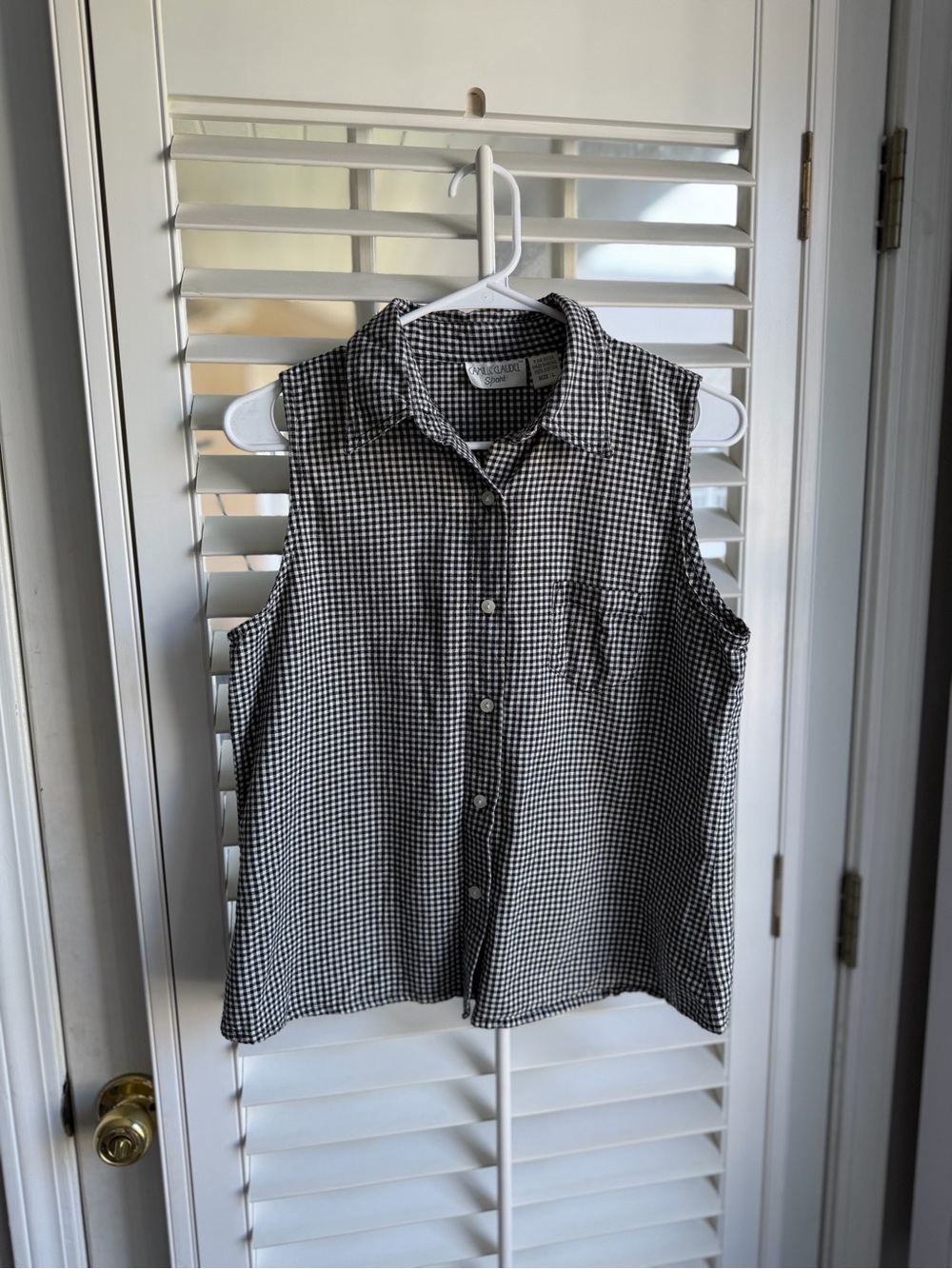 Vintage Camille Claudio Sport picnic print button down collared tank sz L